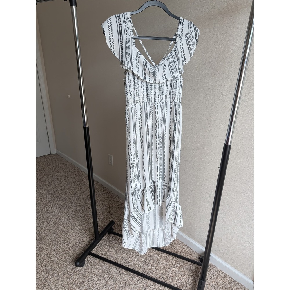 Almost Famous Womens Black White Tribal Print Smocked High Low Maxi Dress Large